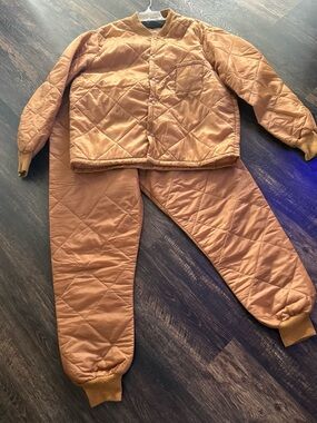 Vintage Sears Quilted Thermal Set Jacket Pants Tan Insulated 70s Workwear Gorpco